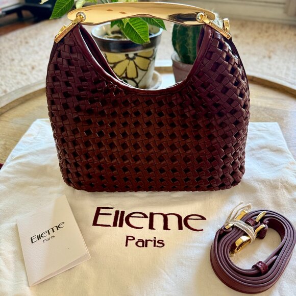 Elleme Handbags - Elleme Paris Small Boomerang Woven Leather Burgundy
